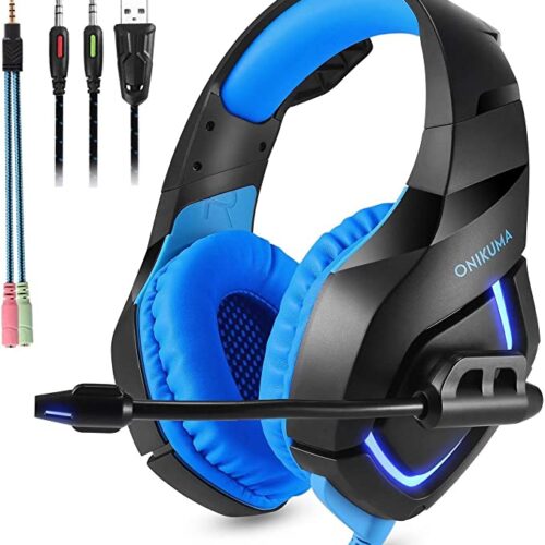 ONIKUMA Gaming Headset with Mic for Xbox One, PS4 - Black Blue