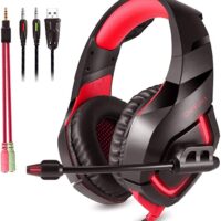 Onikuma K-1 PS4 Headset, PC Gaming Headset , LED Light - Black Red