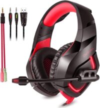 Onikuma K-1 PS4 Headset, PC Gaming Headset , LED Light - Black Red