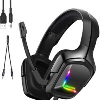 Onikuma K20 Stereo RGB Gaming Headset with LED Light and Noise-Cancelling Microphone for Mobile, PC, PS4, Xbox One, and Mac in Black