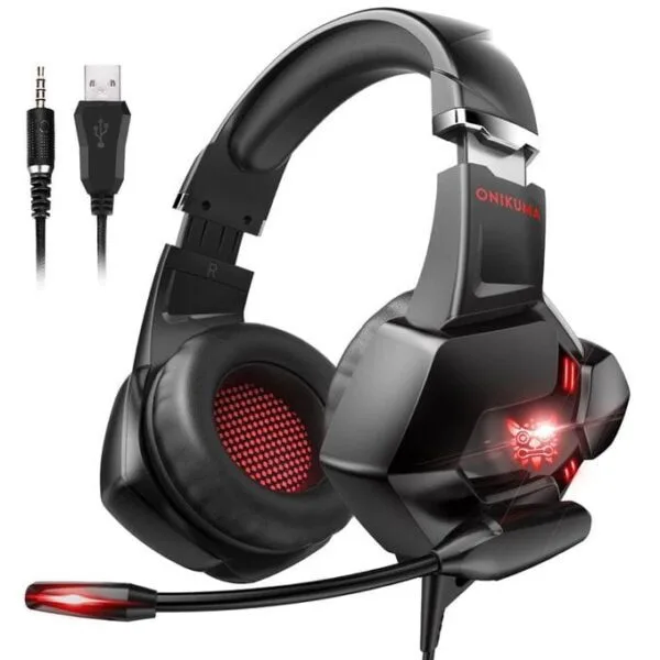 Onikuma K11 - 3.5mm Surround Gaming Headset With LED Light AND Mic - Black