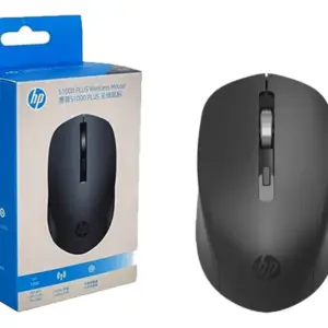 ماوس S1000 Plus اللاسلكية USB بقدرة 7 مللي أمبير في الساعة، دونجل لاسلكي 2.4GHz، تصل إلى 1600 نقطة في البوصة، مستشعر بصري، تصميم مناسب لليدين، نقرات صامتة، باللون الأسود.