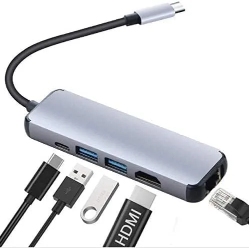 USB Type C 5 in 1 Hub HDMI To Gigabit Ethernet Rj45 Lan Adapter for MacBook Pro Thunderbolt Charger Port