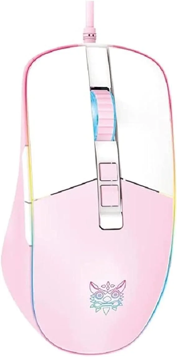 Onikuma RGB Mouse Gaming cw916  - Optical Sensor 7,200 DPI - Braided Cable - RGB Lighting - DPI Controll Button - 7 Buttons -White Pink