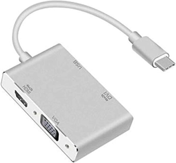 USB C to HDMI 4k Adaptor, Type C to VGA DVI HDMI & USB 3.0 Hub 4 in 1