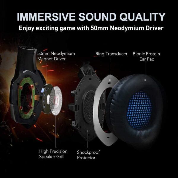 ONIKUMA Headset K5 Pro for Gaming 7.1 Virtual Surround Sound & Noise Cancelling - Blue - Image 3