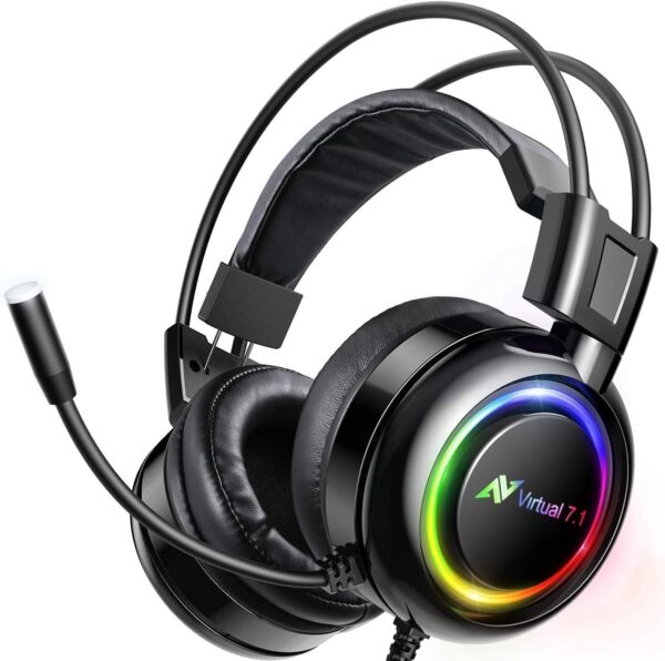 PC Headset with Dynamic Sensory & Noise-Cancelling Mic, 7.1 Surround Sounds, Mute Controls, LED Light, RGB Light