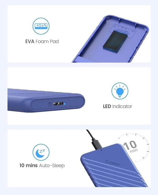 ORICO 2.5 inch External Hard Drive Enclosure USB 3.0 to SATA III for 7mm and 9.5mm SATA HDD SSD Tool Free [UASP Supported] Blue (25PW1-U3) - Image 3