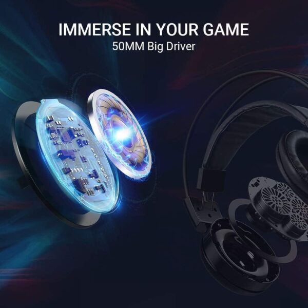 PC Headset with Dynamic Sensory & Noise-Cancelling Mic, 7.1 Surround Sounds, Mute Controls, LED Light, RGB Light - Image 2
