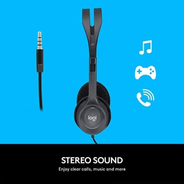 Logitech H111 Wired Headset , Stereo Headphones with Noise-Cancelling Microphone, 3.5 mm Audio Jack, PC/Mac/Laptop/Smartphone/Tablet - Black - Image 2