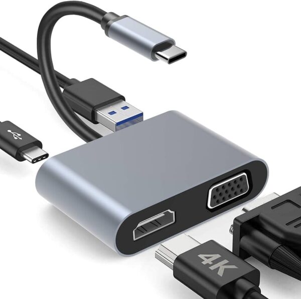 USB C Hub,  4 in 1 USB Type C Hub MST with HDMI, VGA, USB 3.0,100W PD Charging, USB C to HDMI VGA Adapter for MacBook Pro/iPad Pro/Google PixelBook/Dell XPS/Nintendo Switch