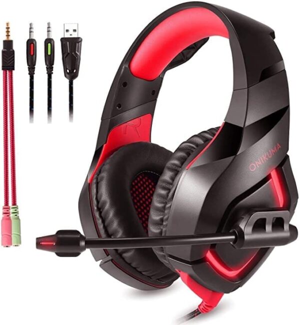 Onikuma K1 PS4 Headset , PC Gaming Headset - Black Red