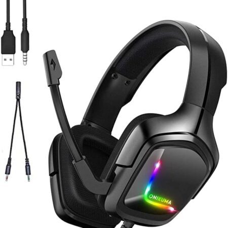 Onikuma K20 Gaming Headset Stereo RGB With LED Light Noise-Cancelling Mic For Mobile/PC/PS4/XBOX One/Mac, Black