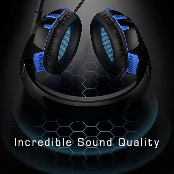 Gaming Headset K2PRO with Microphone Noise Canceling, Surround Sound Stereo Bass LED Lights Over-Ear 3.5mm (Adapter Needed) (Black-Blue) - Image 3
