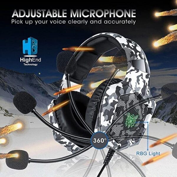 Onikuma K8 Gaming Headset RGB Noise Cancelling Camouflage - Image 2