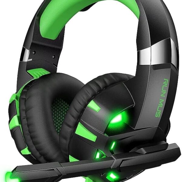 RUNMUS Gaming Headset K2 PRO Wired , Green LED Lights with Mic, 7.1 Surround Sound Stereo Bass and Noise Cancellation, Over-Ear, 3.5mm, Padded Ear Cushion