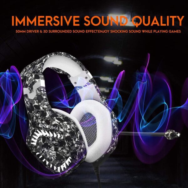 Onikuma K1 Pro 3.5mm Jack Gaming Headset for Mobile, Pc, Ps4 Xbox - Camouflage grey - Image 3