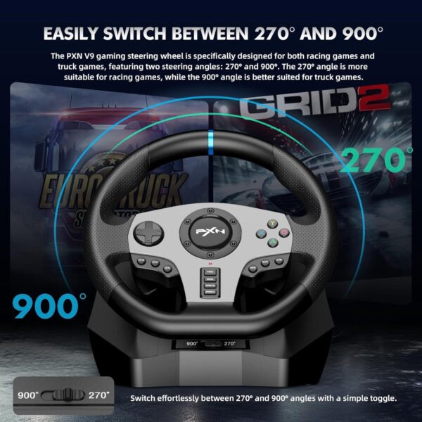 PXN V9 Gaming Racing Wheel with Pedals and Shifter, Steering Wheel for PC, X-box One, X-box Series X/S, PS4, PS3 and Swi-tch - Image 3