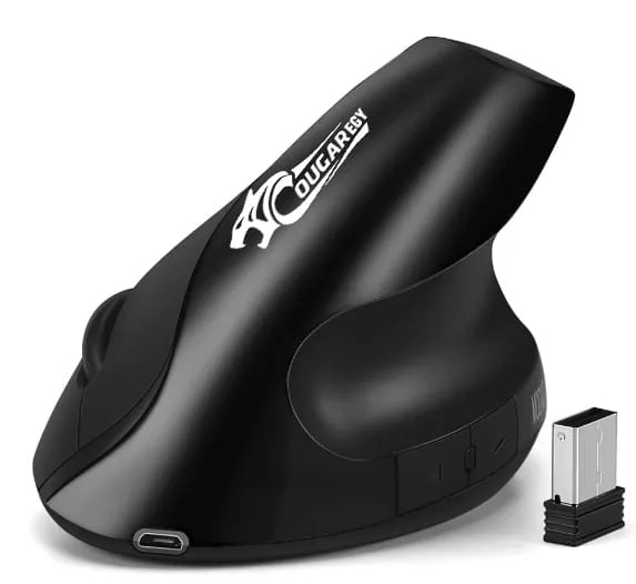 COUGAR-EGY Vertical Ergonomic Mouse, Rechargeable,Wireless, Bluetooth or USB receiver, Quiet clicks, 4 buttons, compatible with Laptop, PC (E1900)