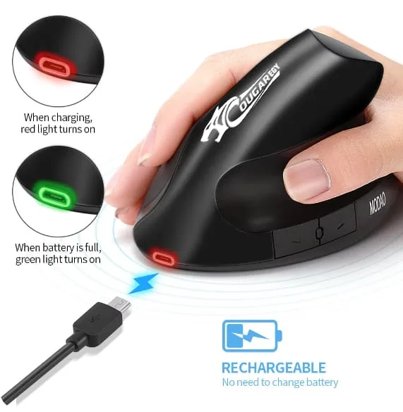COUGAR-EGY Vertical Ergonomic Mouse, Rechargeable,Wireless, Bluetooth or USB receiver, Quiet clicks, 4 buttons, compatible with Laptop, PC (E1900) - Image 3