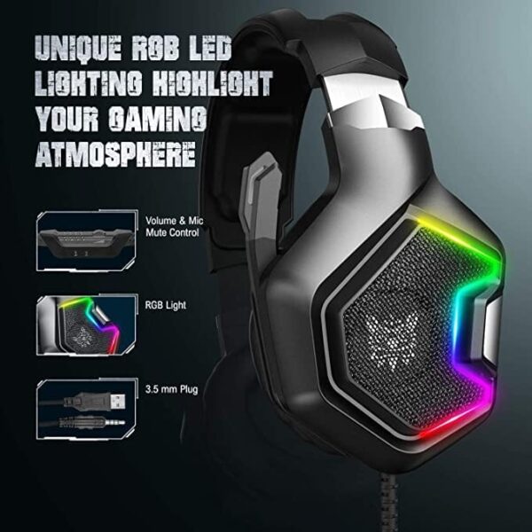 Onikuma K10 Gaming Headset RGB LED Light and microphone - Image 4