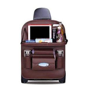 Car Seat Back Storage Bag with Foldable Table Tray PU Leather Multifunction Holder Organizer  Travel Accessoires  - Brown