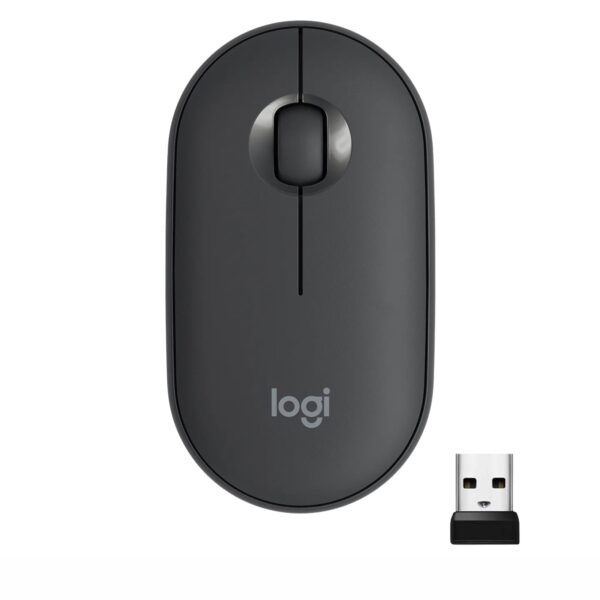 Logitech M350 Wireless Mouse Pebble, Bluetooth or 2.4 GHz with Quiet Click - Black