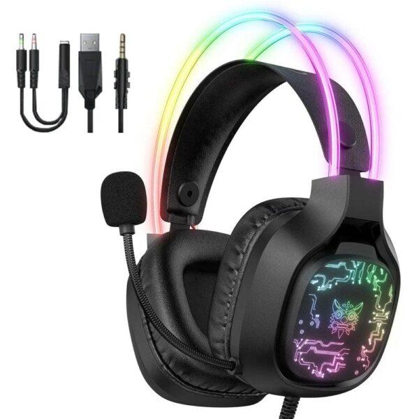 ONIKUMA X22 USB + 3.5mm RGB Dynamic Light Wired Gaming Headset with Mic, Cable 2m - Image 4