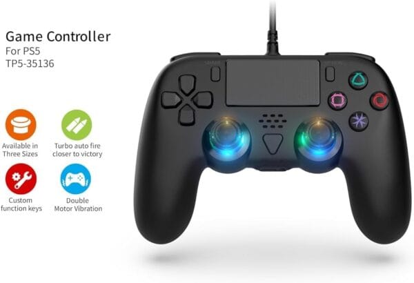 Wired Controller Compatible with PS5/PS5 Pro/PS5 Slim/PC - Wired Controller with Built-in Advanced Back Buttons Programming/Turbo,with Thumbsticks | 2 High-Rise, 2 Mid-Rise (Black) - Image 3