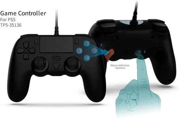 Wired Controller Compatible with PS5/PS5 Pro/PS5 Slim/PC - Wired Controller with Built-in Advanced Back Buttons Programming/Turbo,with Thumbsticks | 2 High-Rise, 2 Mid-Rise (Black) - Image 5