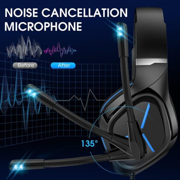 nulliplex Gaming Headset Xbox one Headset with Mic Stereo Gaming Headset, Noise Immunity Swivel Mic & LED Light, Suspension Headband PS4 VR Headphone Compatible with PC PS5 Xbox One (Bblue) - Image 2