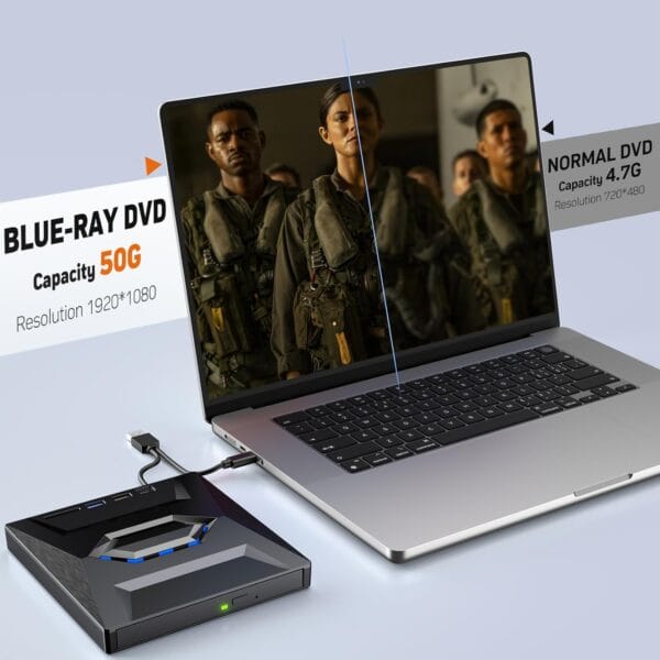 External Blu Ray Drive,Portable Bluray Player Writer Reader,CD Burner with USB 3.0 typc C Port& SD Card,DVD & CD-ROM +/-RW,External Blu-Ray Drives for PC Laptop Desktop Windows Mac Linux Computer - Image 2