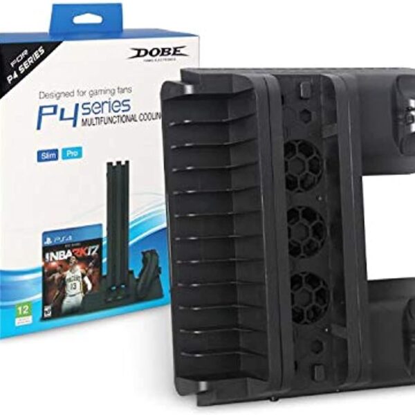 PlayStation 4\slim\Pro Stand  882 with cooling fans and charger for controllers and 1 USB port and disk storage - Dobe
